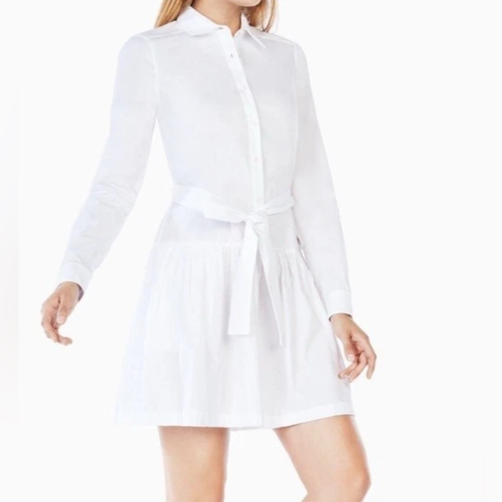 BCBGMaxAzria Women's Size XXS Mariela Shirt Dress White Long Sleeve Button Down